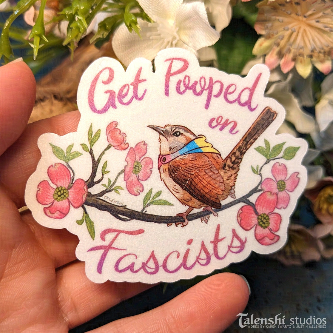 2.5" - 3" Anti-Fascist Wren Vinyl Sticker (Pride Version)