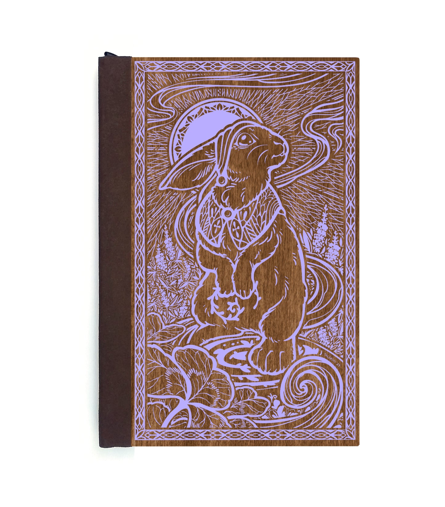 Daydreaming Bunny Magnetic Wooden Journal, Brown & Lavender