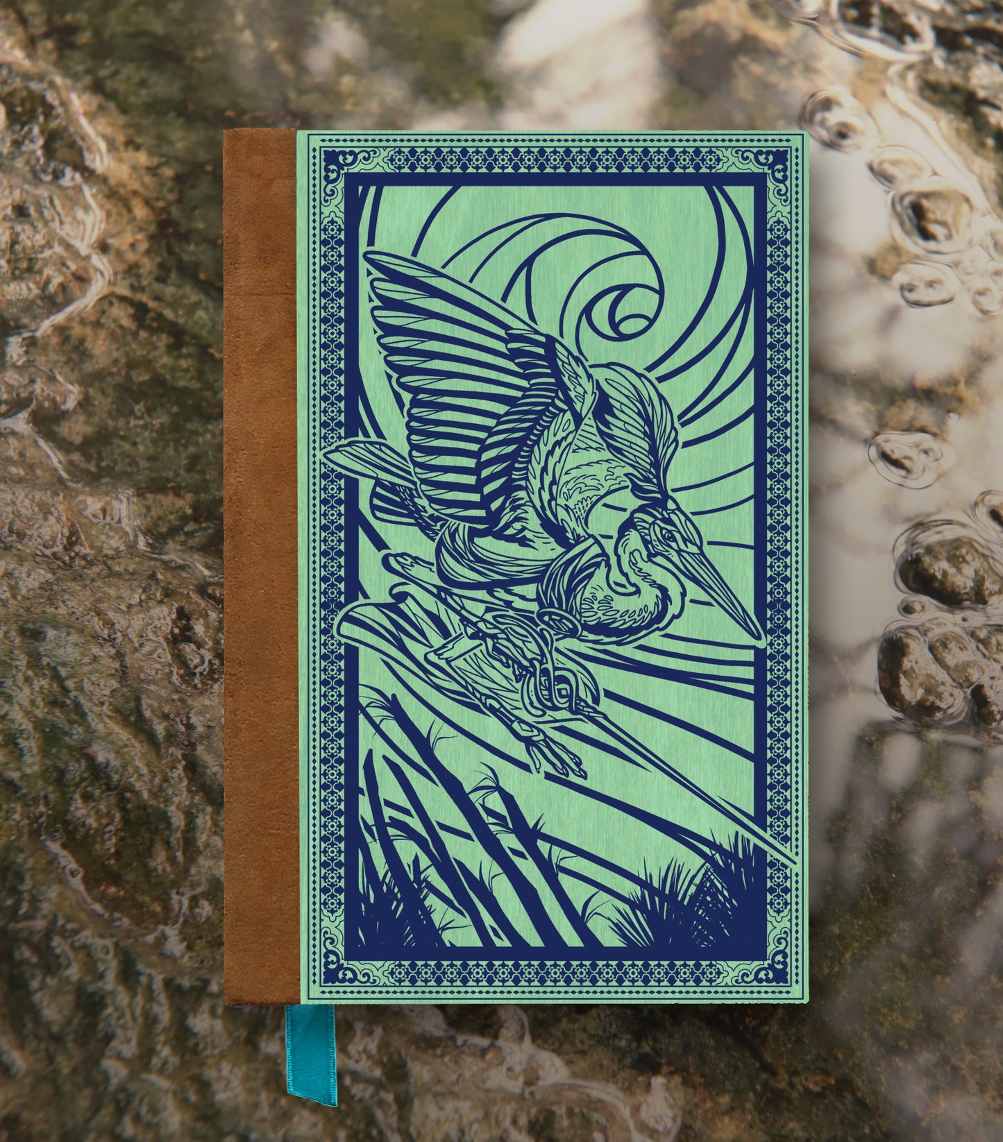 Heron Fencer Magnetic Wooden Journal, Jade & Blue