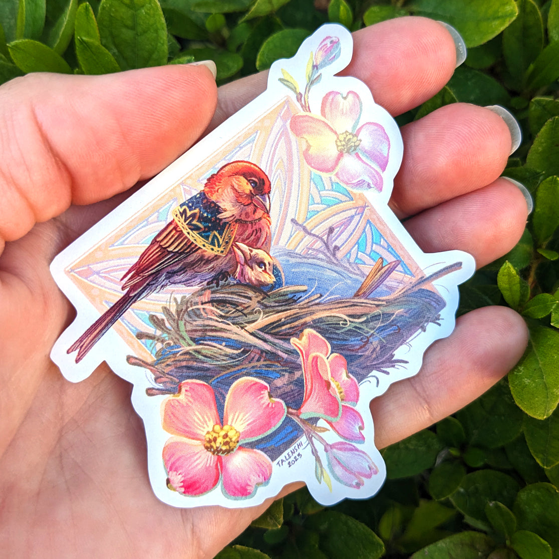 3.25" House Finch Couple Waterproof Vinyl Sticker by Talenshi