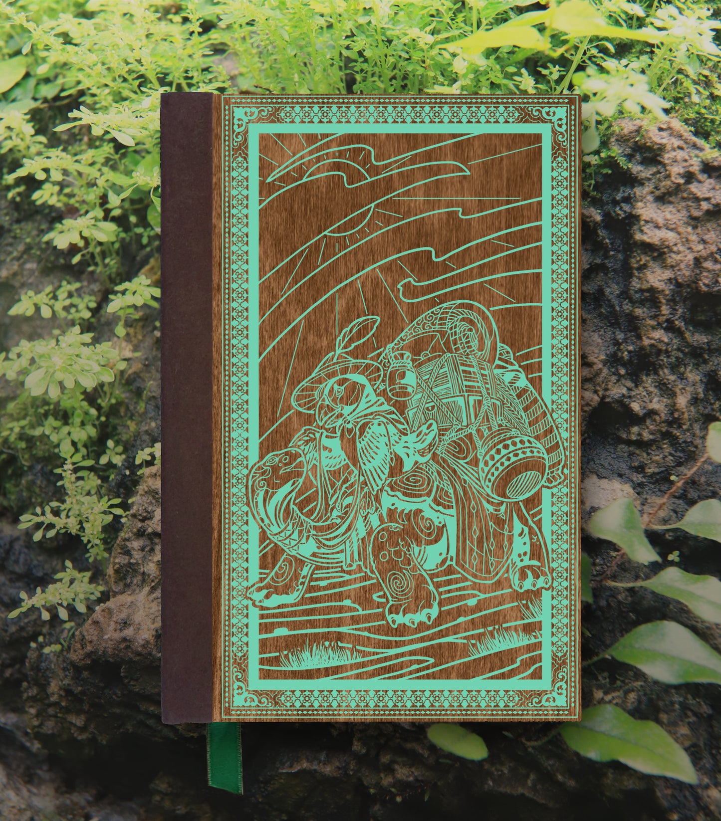 Puffin Merchant Magnetic Wooden Journal, Brown & Teal