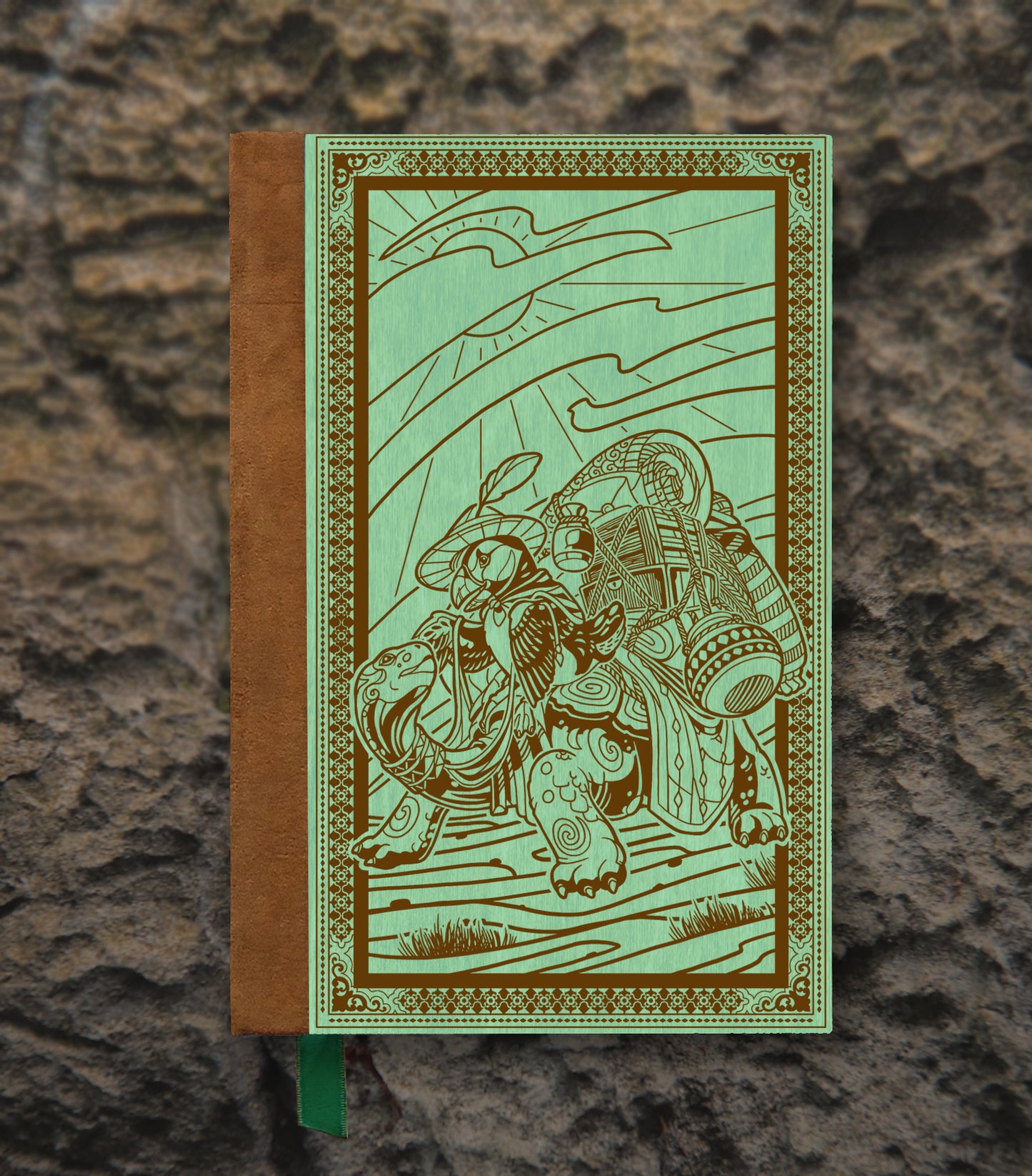 Puffin Merchant Magnetic Wooden Journal, Jade & Tan
