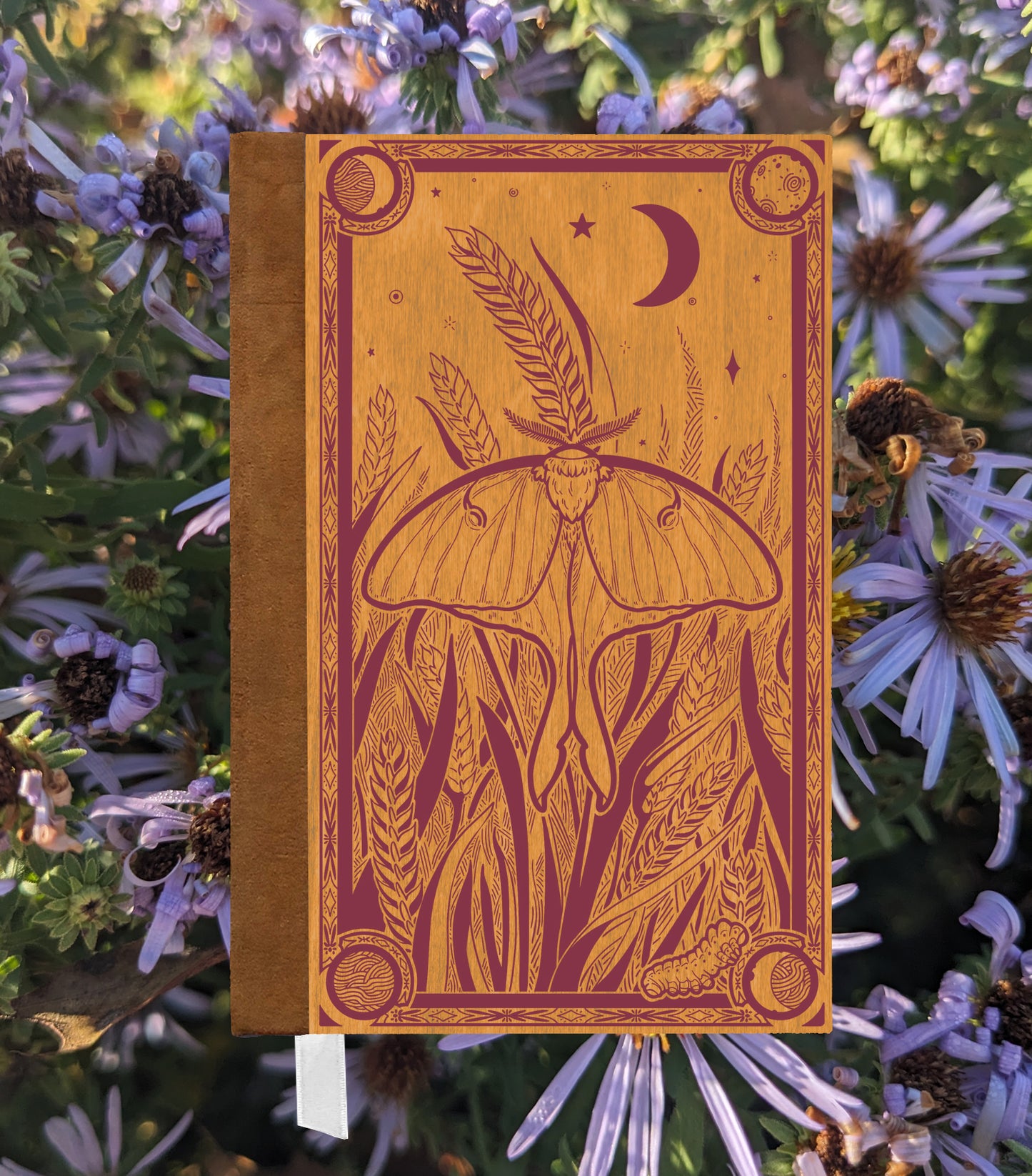 Luna Moth Magnetic Wooden Journal, Honey & Berry
