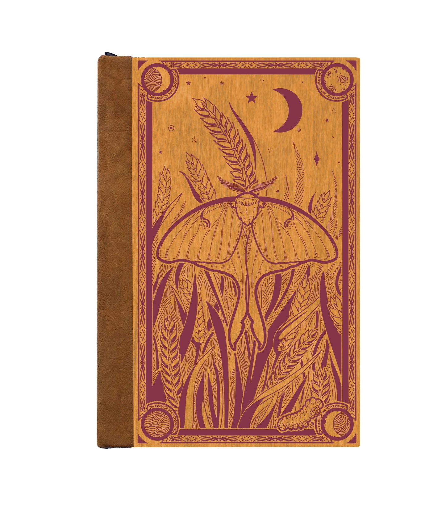 Luna Moth Magnetic Wooden Journal, Honey & Berry