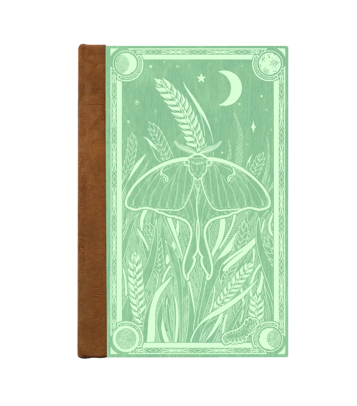 Luna Moth Magnetic Wooden Journal, Jade & Pale Lime