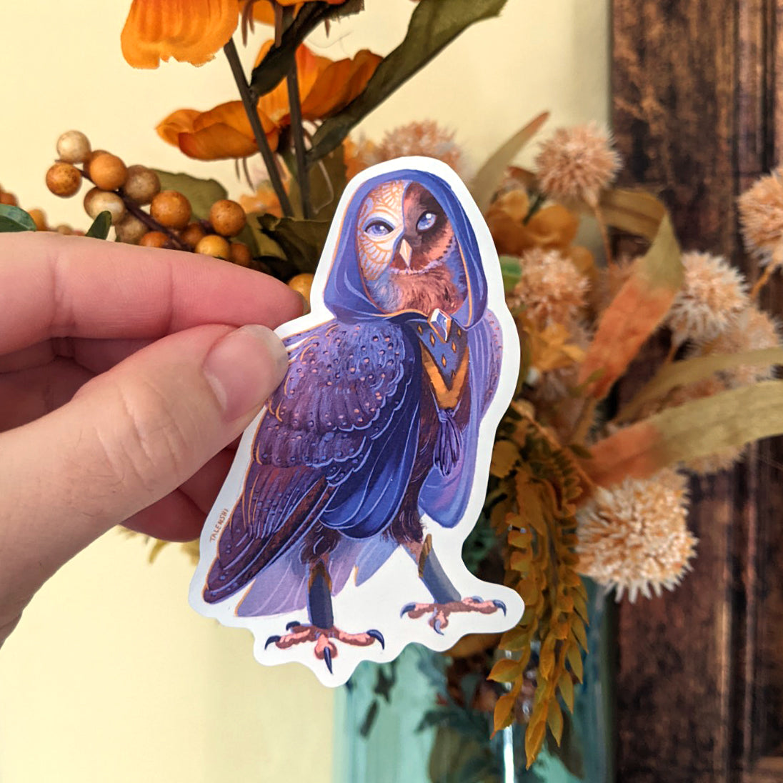 3.25" waterproof vinyl sticker, Melanistic Barn Owl, by Talenshi