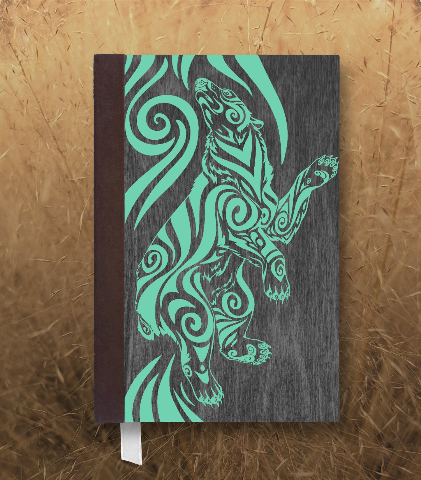 Diving Polar Bear Magnetic Wooden Journal, Black & Teal