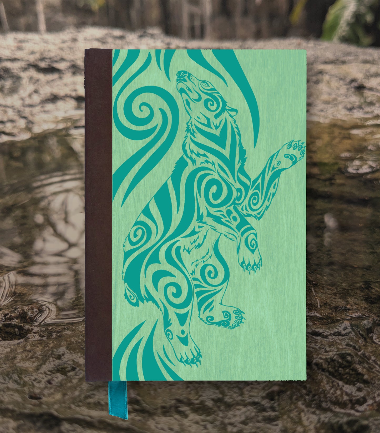 Diving Polar Bear Magnetic Wooden Journal, Jade & Teal