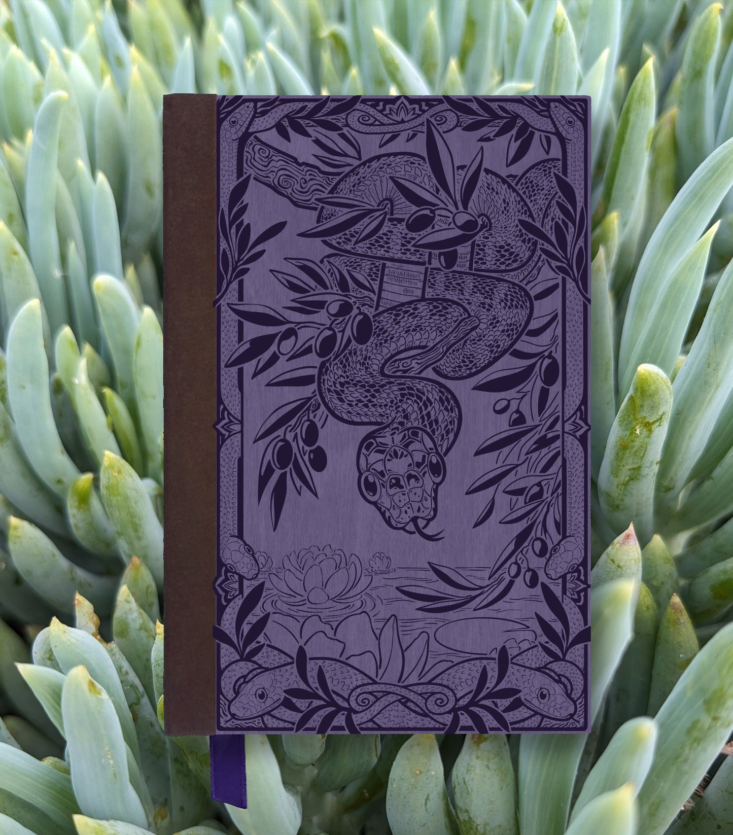 Wood Snake Magnetic Wooden Journal, Purple & Dark Purple