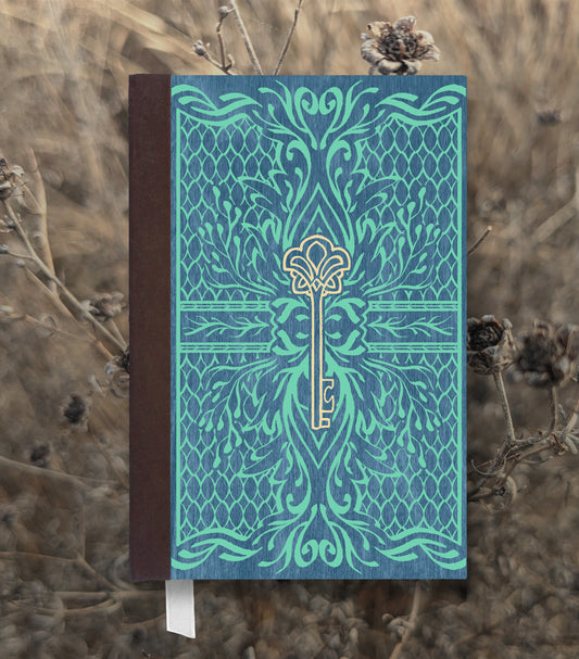 Enchanted Key Magnetic Wooden Journal, Blue & Navy