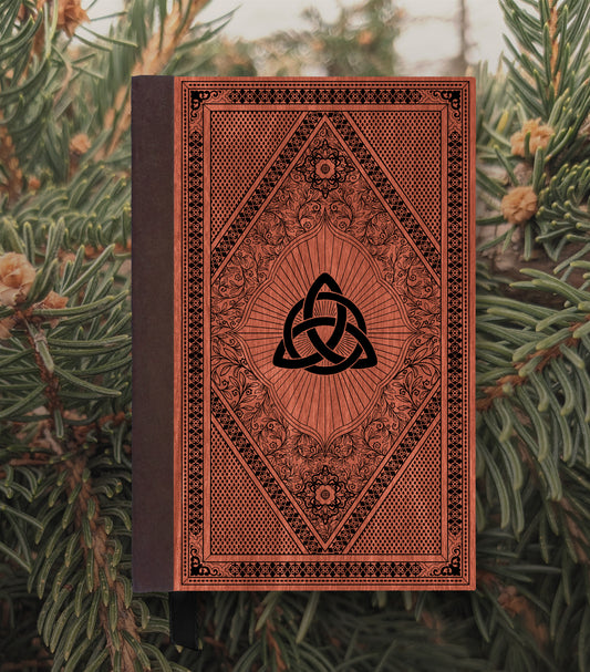 Triquetra Spellbook Magnetic Wooden Journal, Red & Black