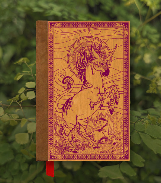 Unicorn & Foal Magnetic Wooden Journal, Honey & Berry