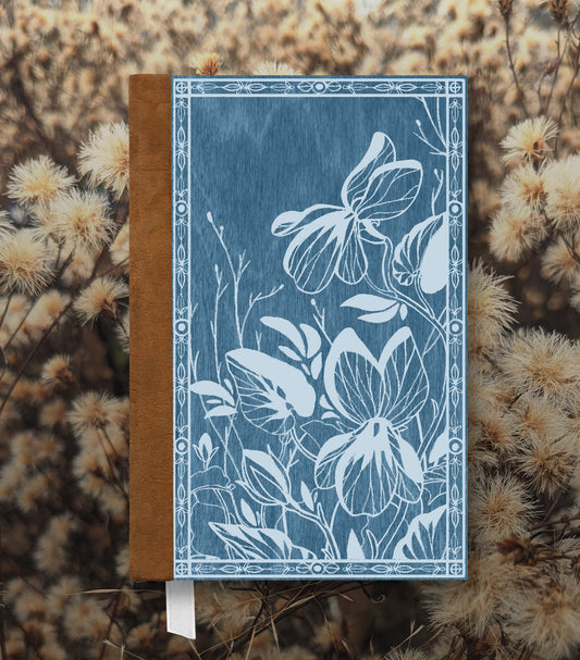 Violet Fields Magnetic Wooden Journal, Blue & Gray