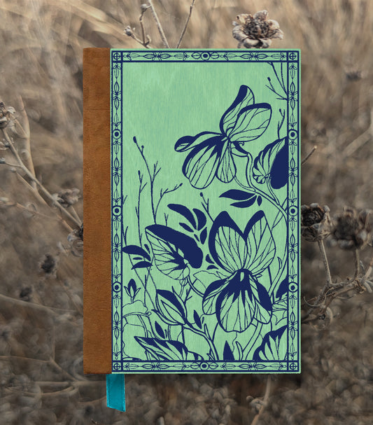 Violet Fields Magnetic Wooden Journal, Jade & Blue
