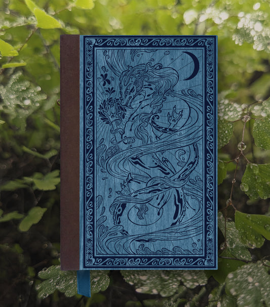 Water Dragon Magnetic Wooden Journal, Blue & Navy