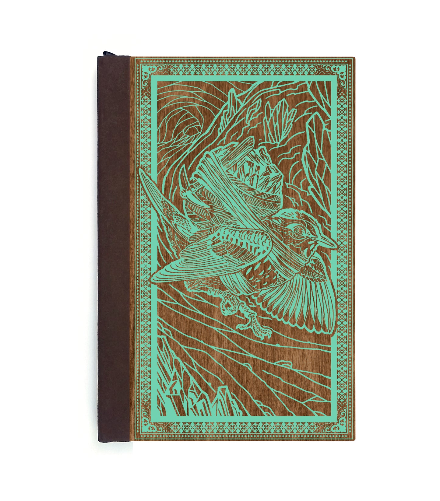Warbler Blue Miner Magnetic Wooden Journal, Brown & Teal