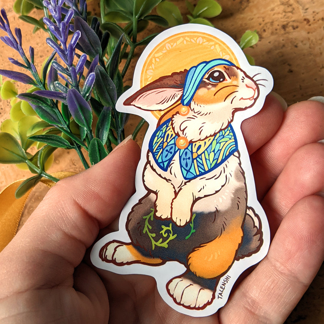3.5" Waterproof vinyl sticker, calico bunny rabbit, by Talenshi