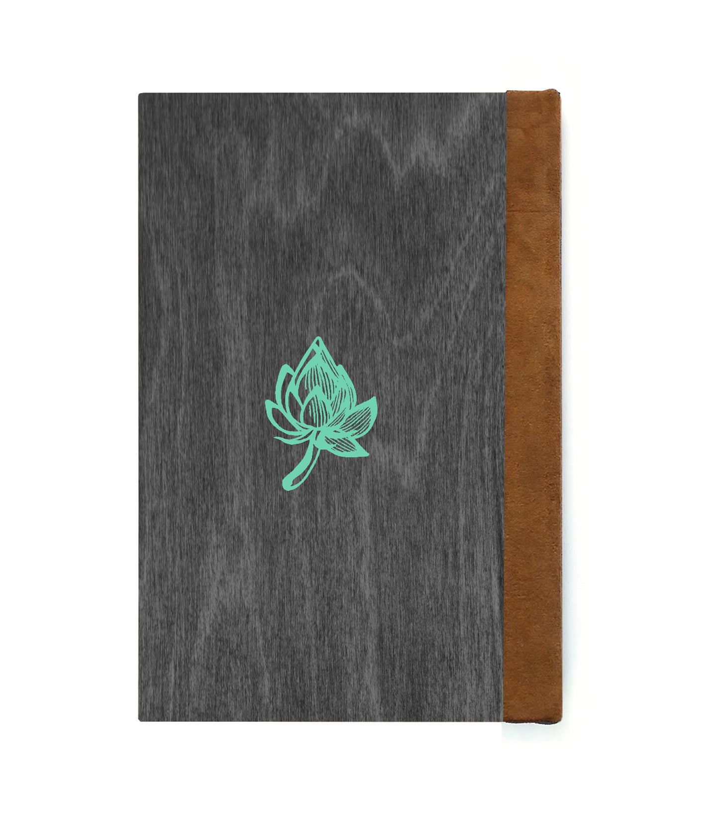 Blooming Lotus Magnetic Wooden Journal, Black & Teal