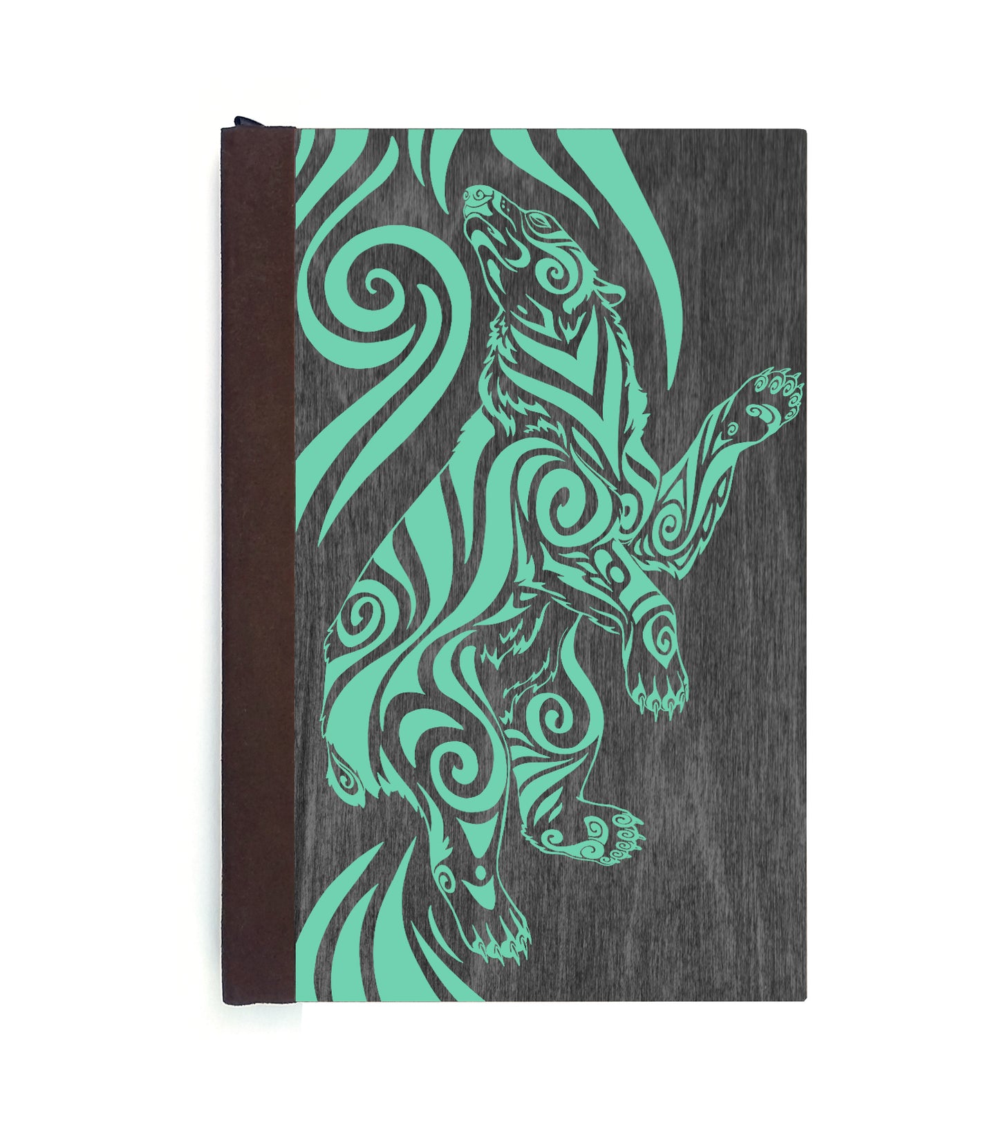 Diving Polar Bear Magnetic Wooden Journal, Black & Teal