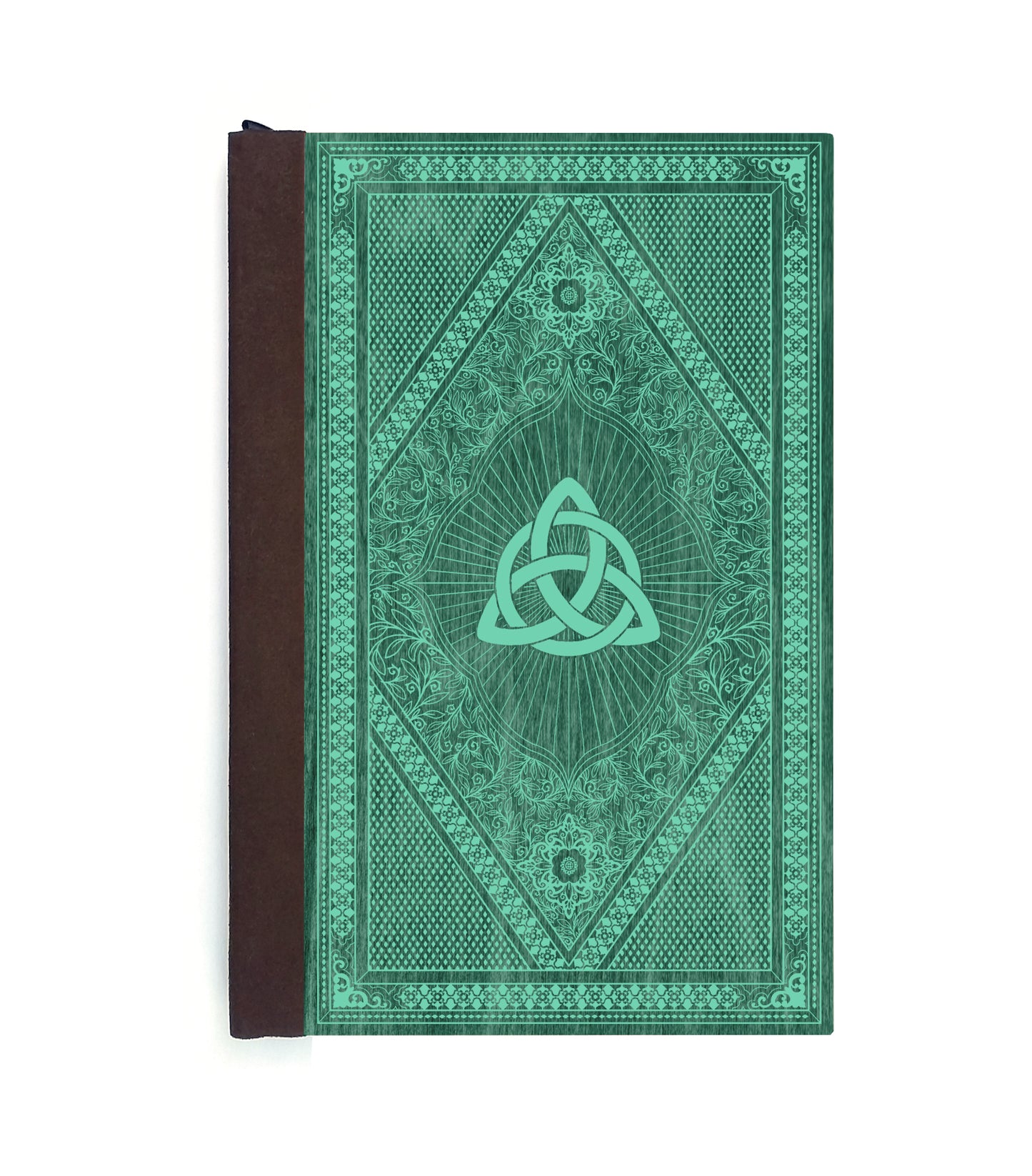 Triquetra Spellbook Magnetic Wooden Journal, Green & Teal