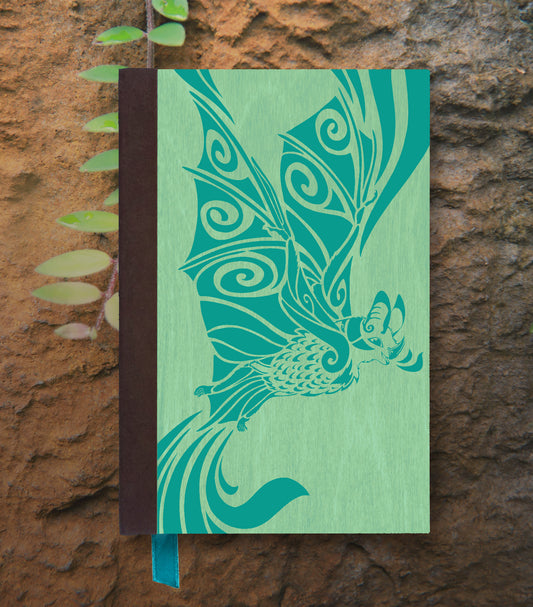 Cheerful Bat Magnetic Wooden Journal, Jade & Teal