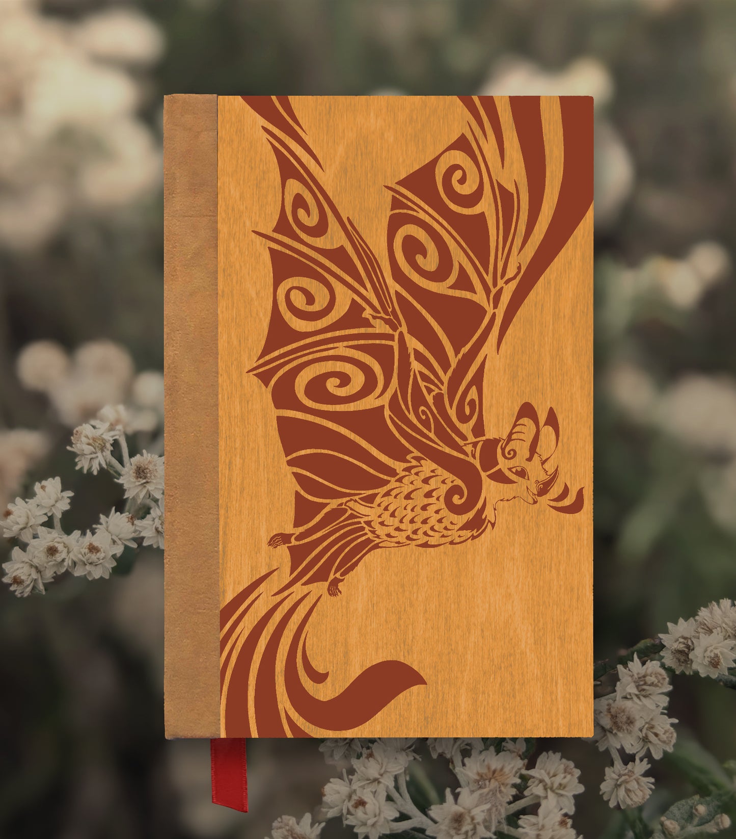 Cheerful Bat Magnetic Wooden Journal, Honey & Terra Cotta
