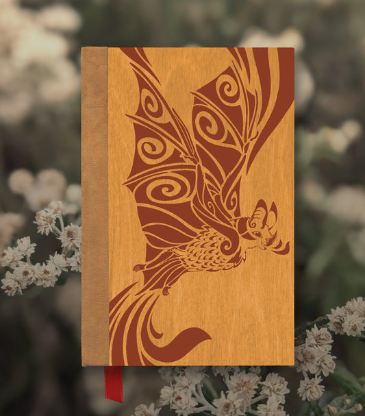 Cheerful Bat Magnetic Wooden Journal, Honey & Terra Cotta