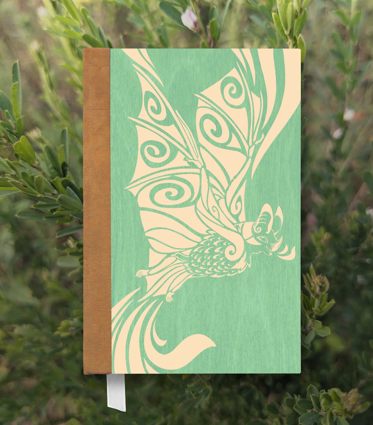 Cheerful Bat Magnetic Wooden Journal, Jade & Cream