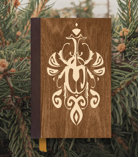 Scarabesque Beetle Magnetic Wooden Journal, Brown & Cream