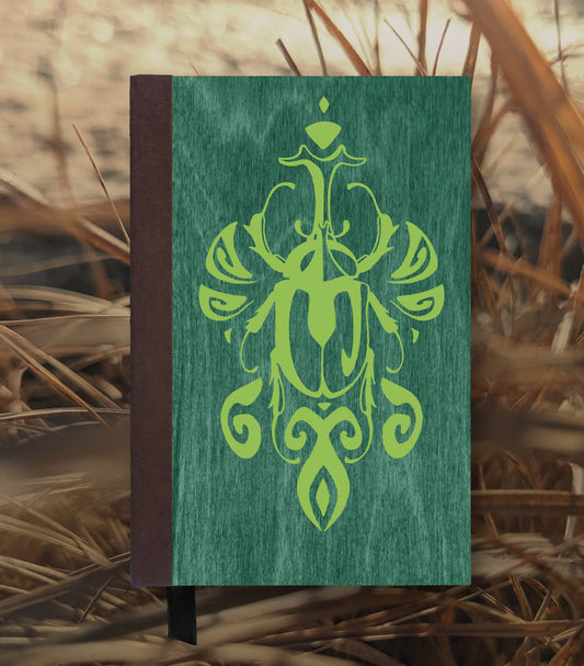 Scarabesque Beetle Magnetic Wooden Journal, Green & Lime