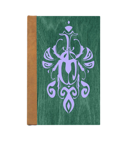 Scarabesque Beetle Magnetic Wooden Journal, Green & Lavender