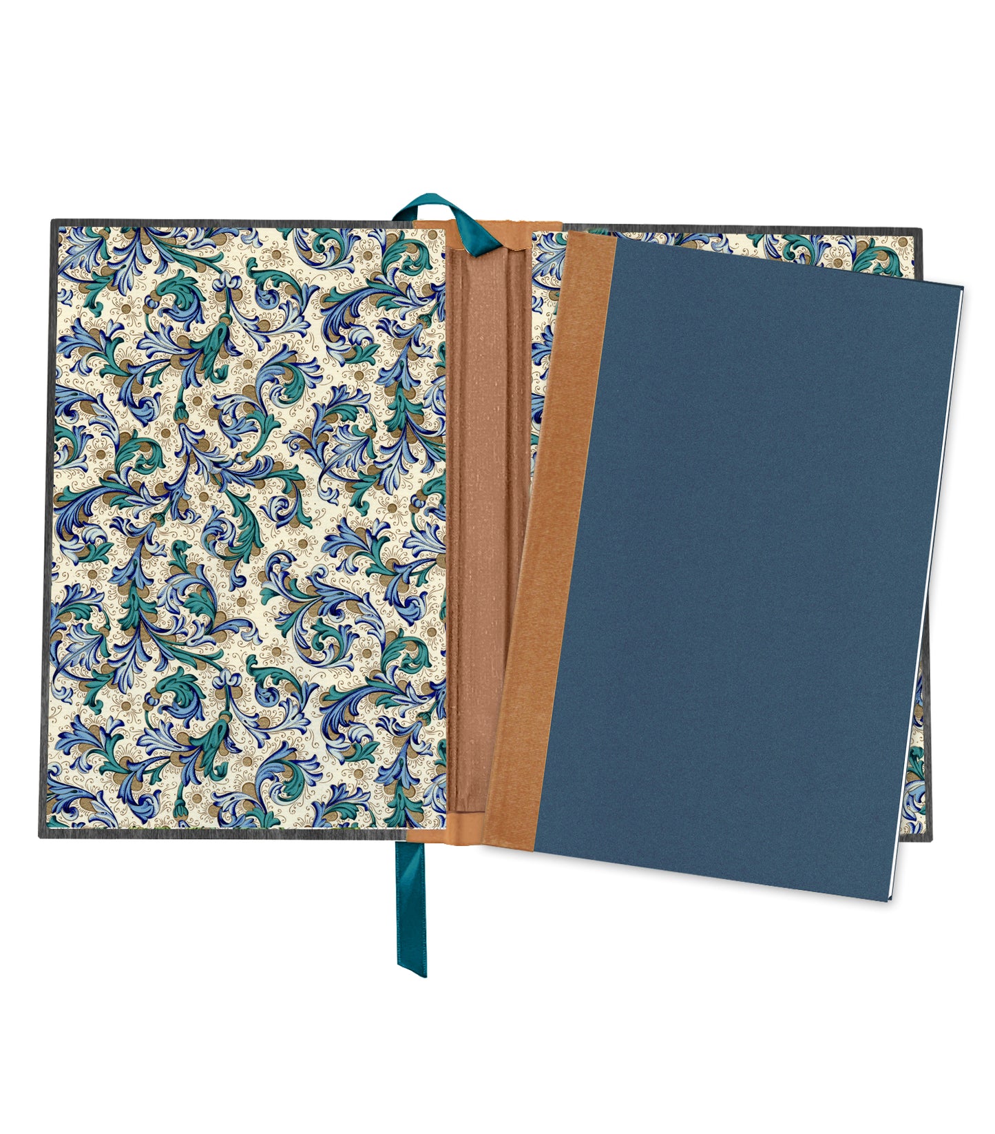 Blooming Lotus Magnetic Wooden Journal, Black & Teal