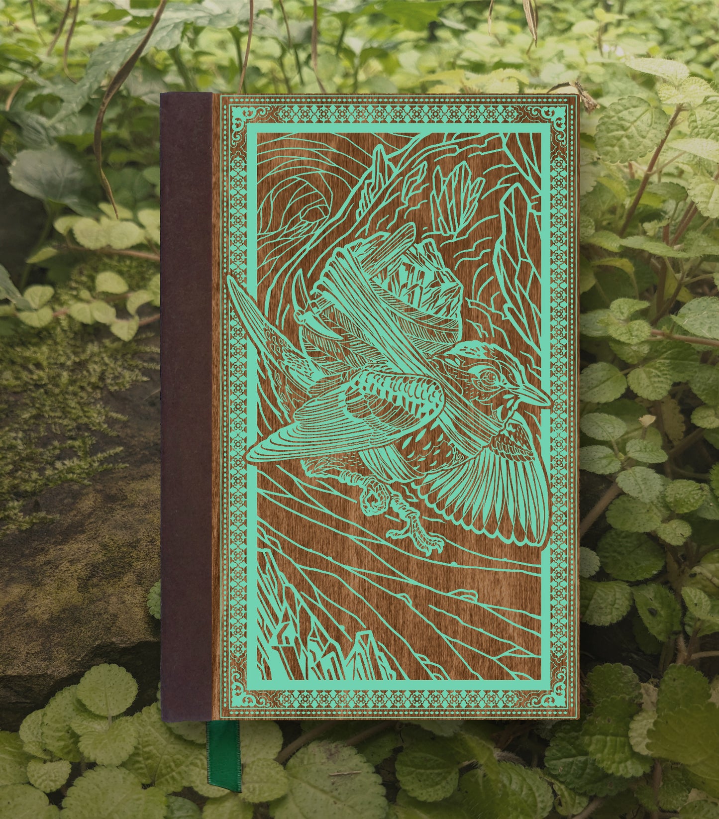 Warbler Blue Miner Magnetic Wooden Journal, Brown & Teal