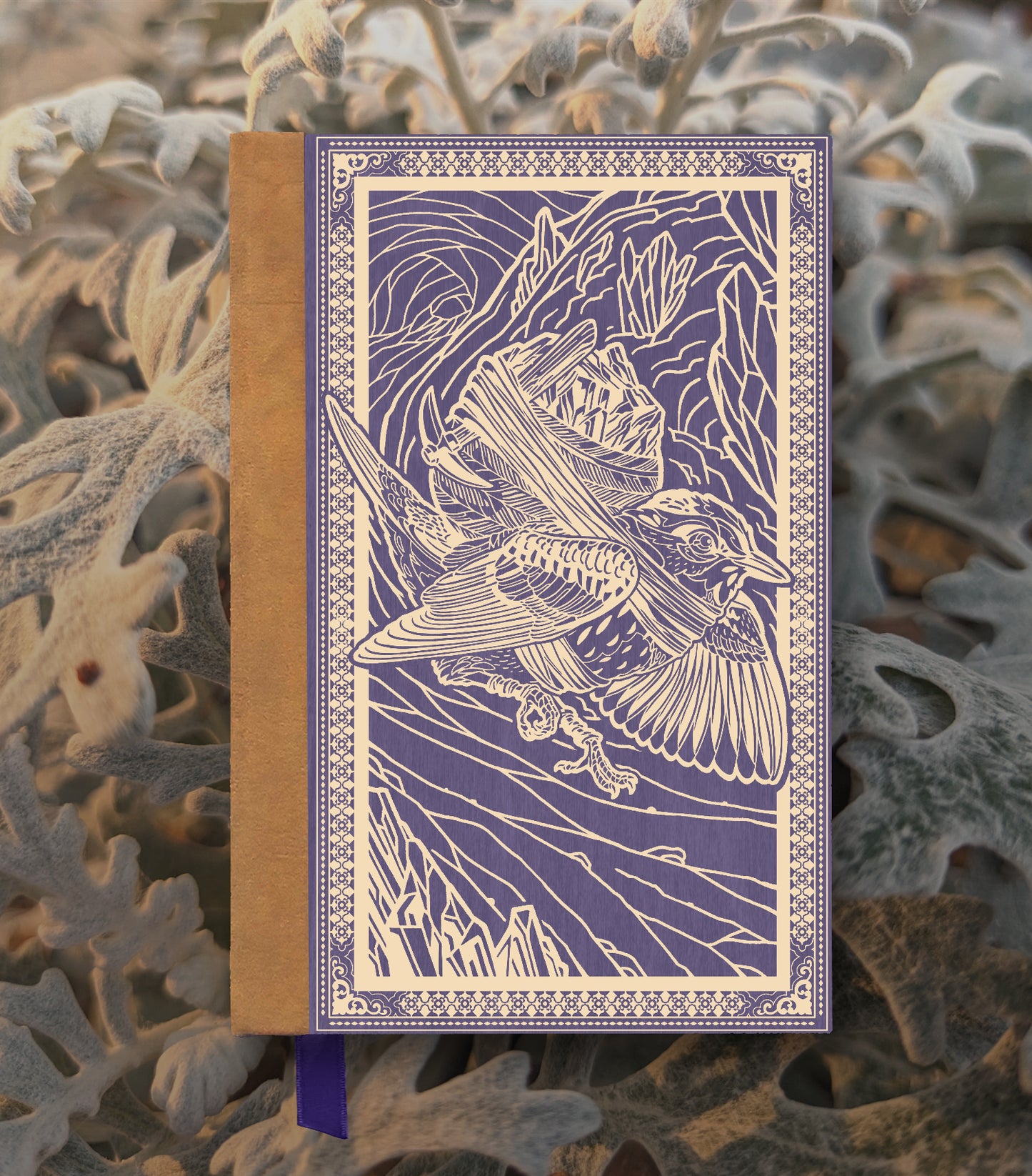 Warbler Blue Miner Magnetic Wooden Journal, Purple & Cream