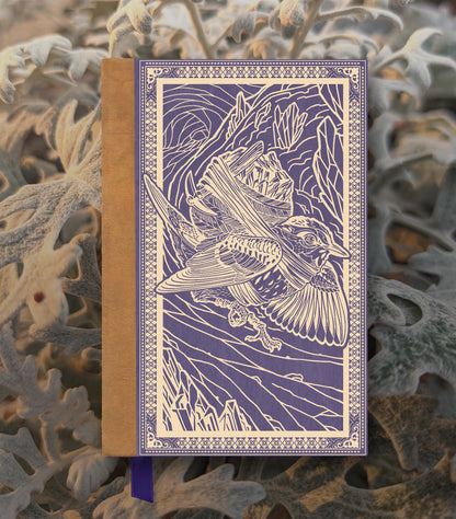 Warbler Blue Miner Magnetic Wooden Journal, Purple & Cream