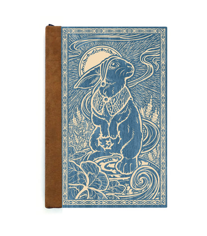 Daydreaming Bunny Magnetic Wooden Journal, Blue & Ivory