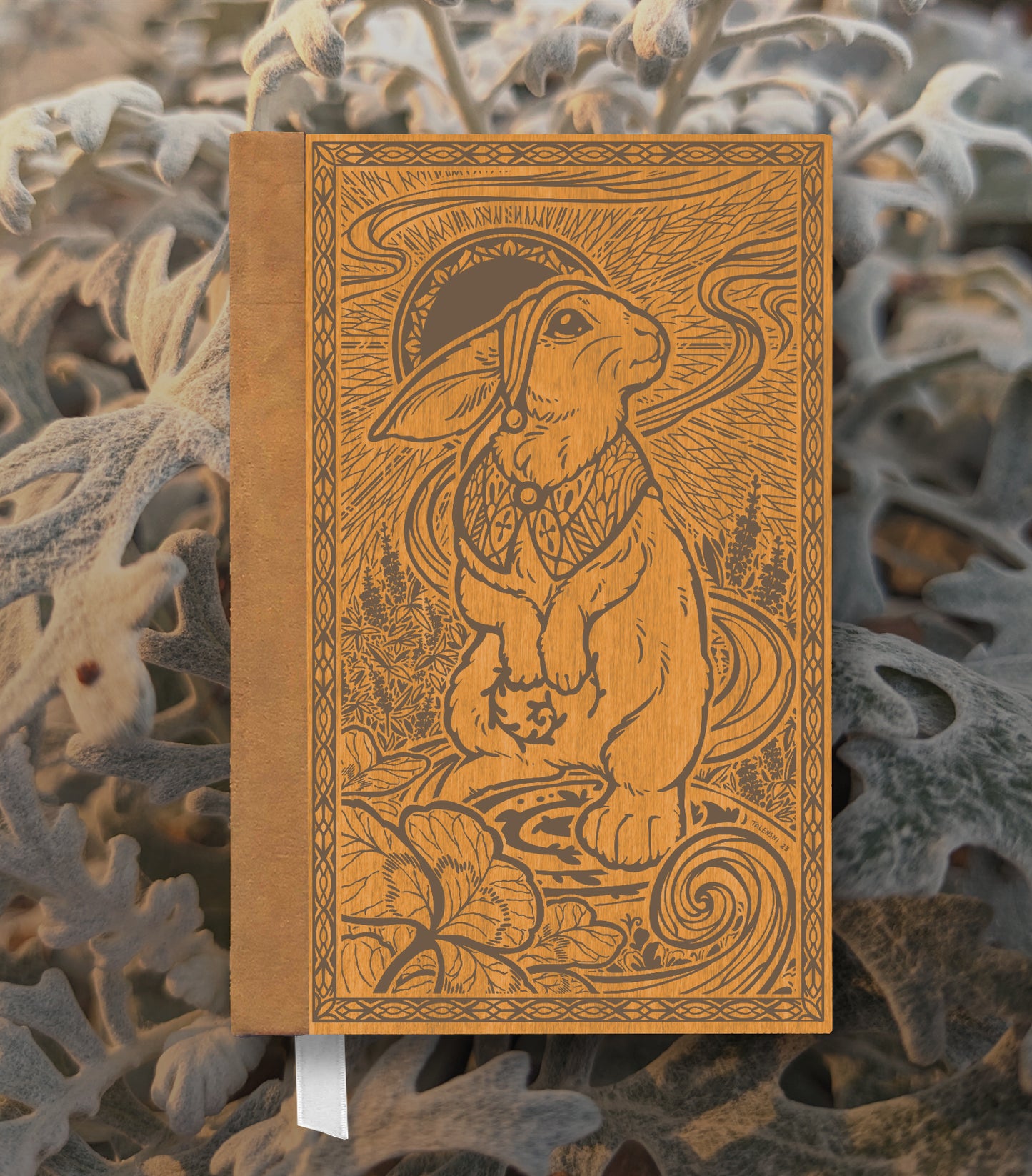 Daydreaming Bunny Magnetic Wooden Journal, Honey & Lichen