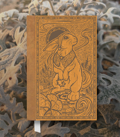 Daydreaming Bunny Magnetic Wooden Journal, Honey & Lichen