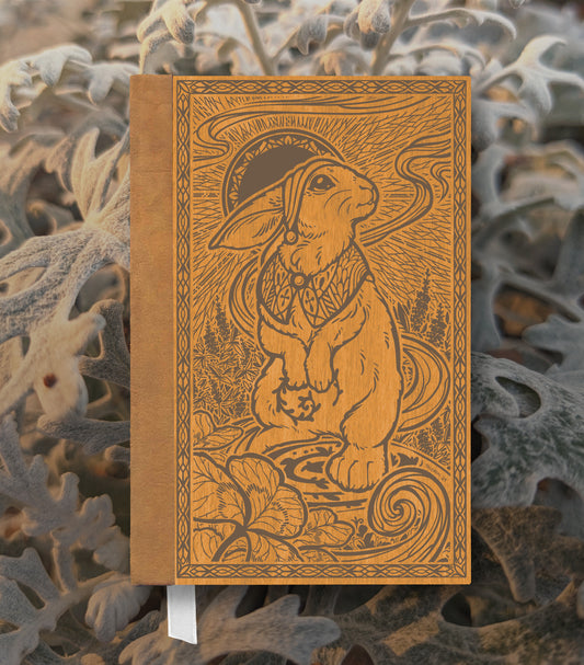 Daydreaming Bunny Magnetic Wooden Journal, Honey & Lichen