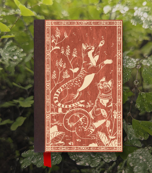 Playful Cats Magnetic Wooden Journal, Red & Cream