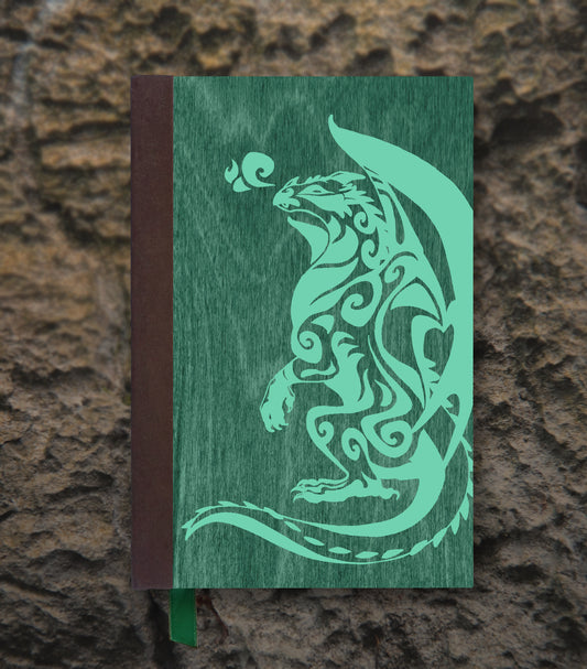 Gazing Dragon Magnetic Wooden Journal, Green & Teal