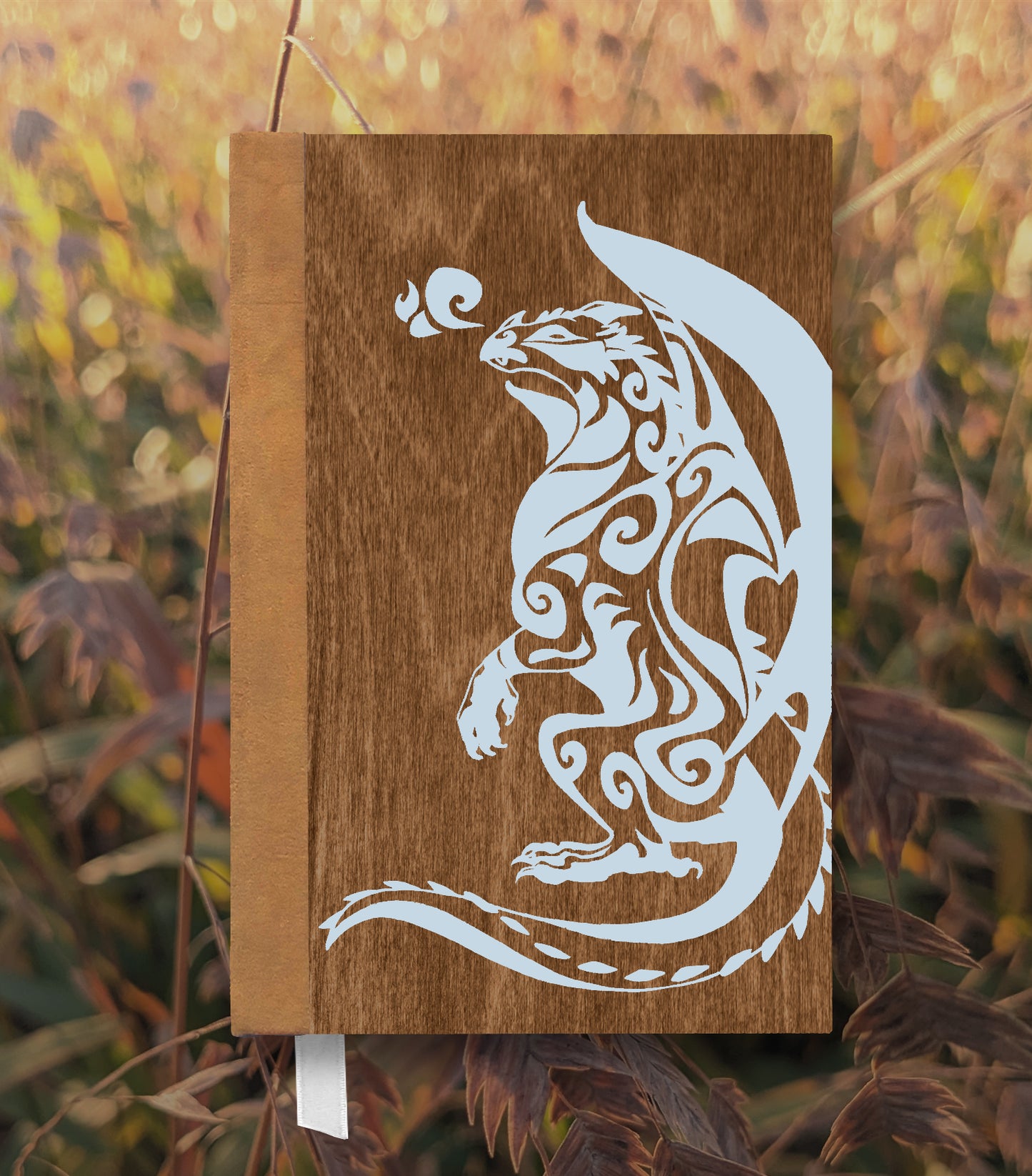 Gazing Dragon Magnetic Wooden Journal, Brown & Gray