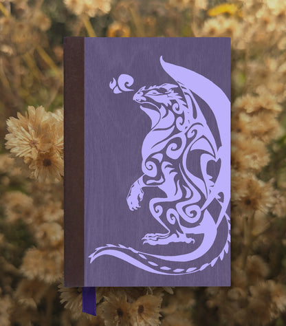 Gazing Dragon Magnetic Wooden Journal, Purple & Lavender