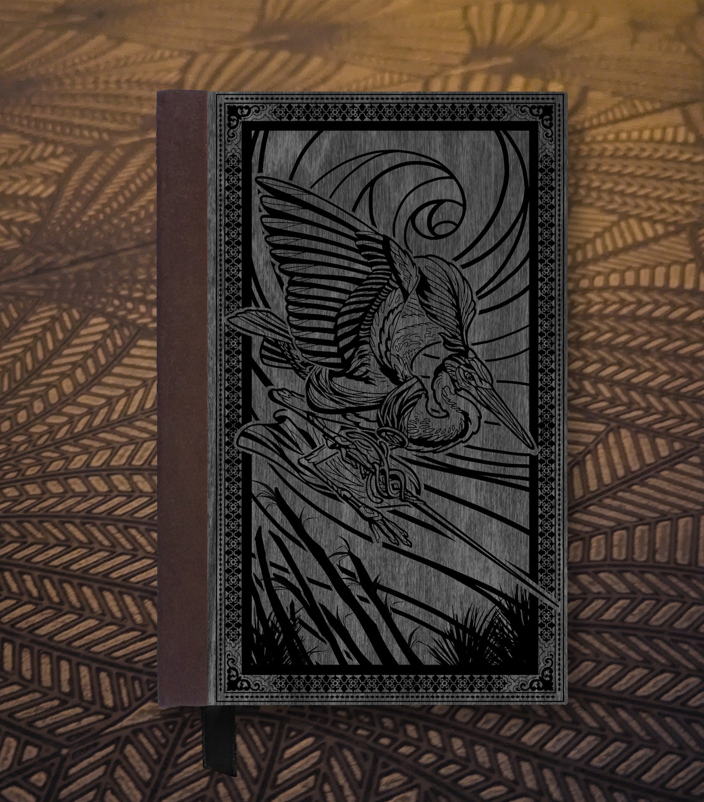 Heron Fencer Magnetic Wooden Journal, Black & Black
