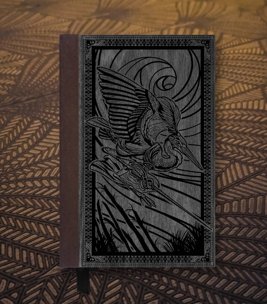 Heron Fencer Magnetic Wooden Journal, Black & Black