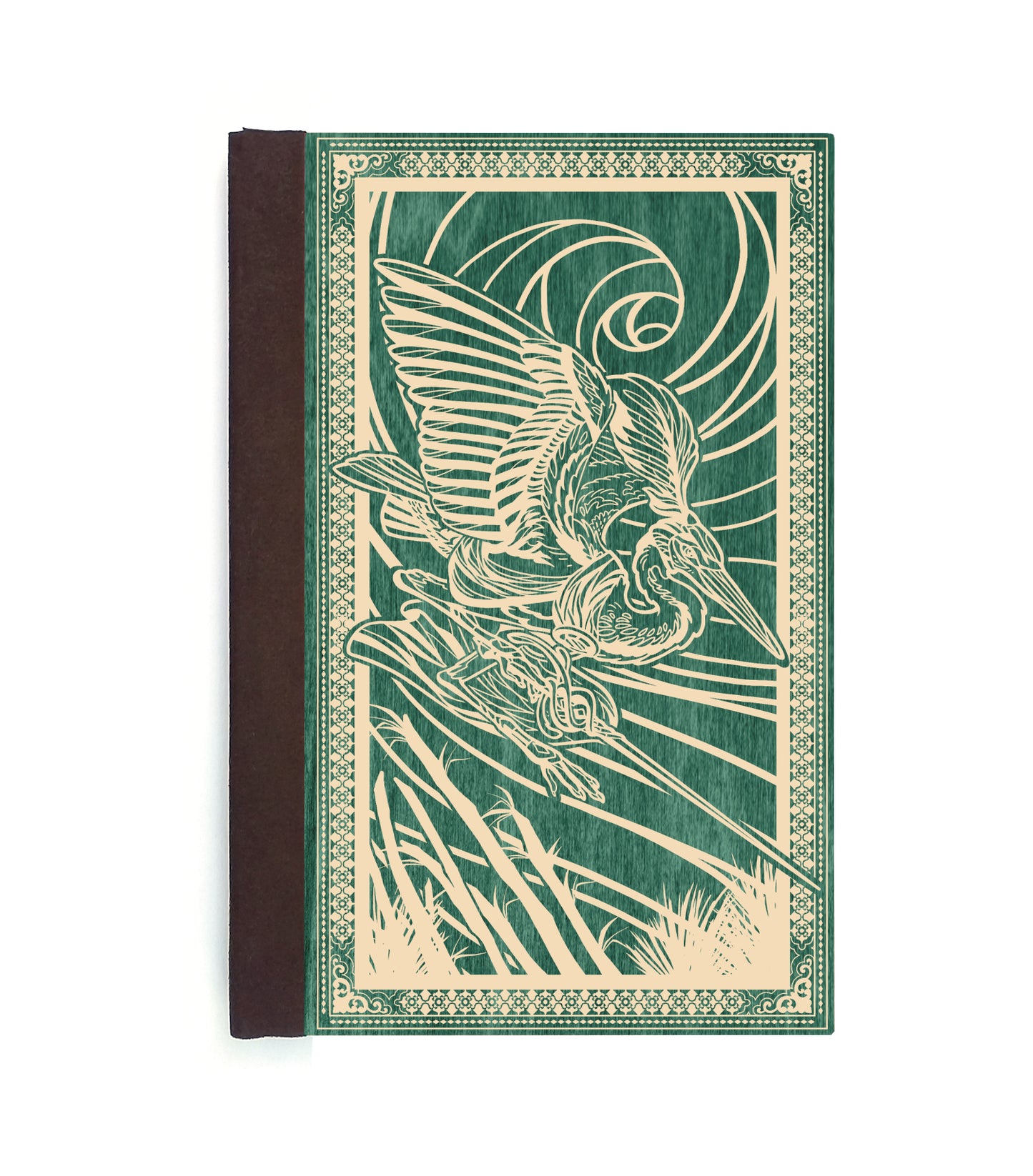 Heron Fencer Magnetic Wooden Journal, Green & Cream