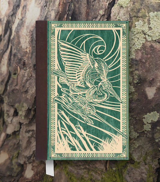 Heron Fencer Magnetic Wooden Journal, Green & Cream