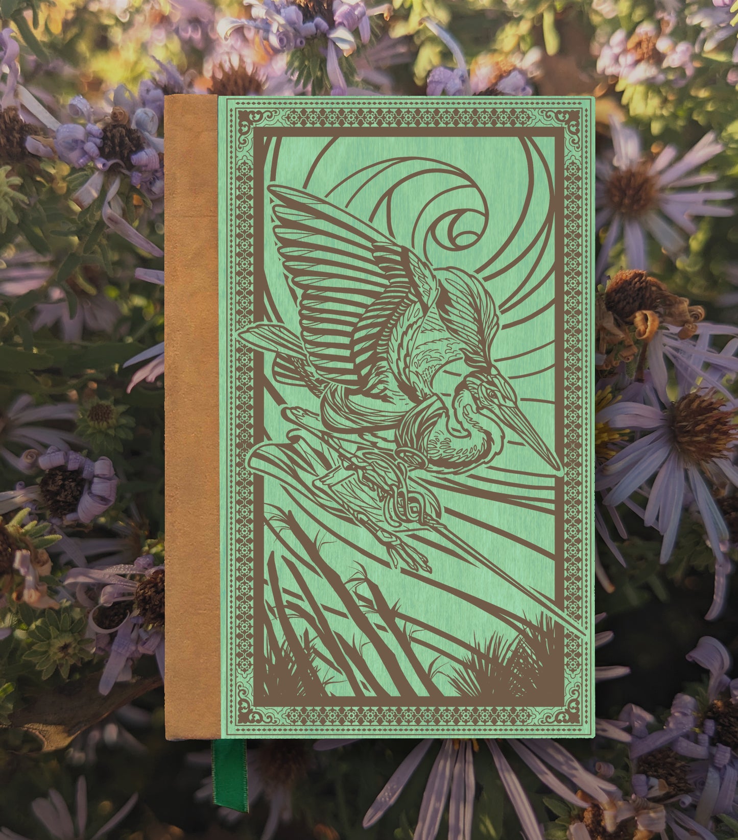 Heron Fencer Magnetic Wooden Journal, Jade & Lichen