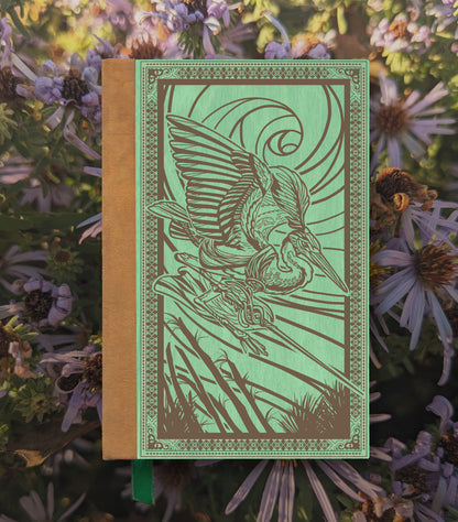 Heron Fencer Magnetic Wooden Journal, Jade & Lichen