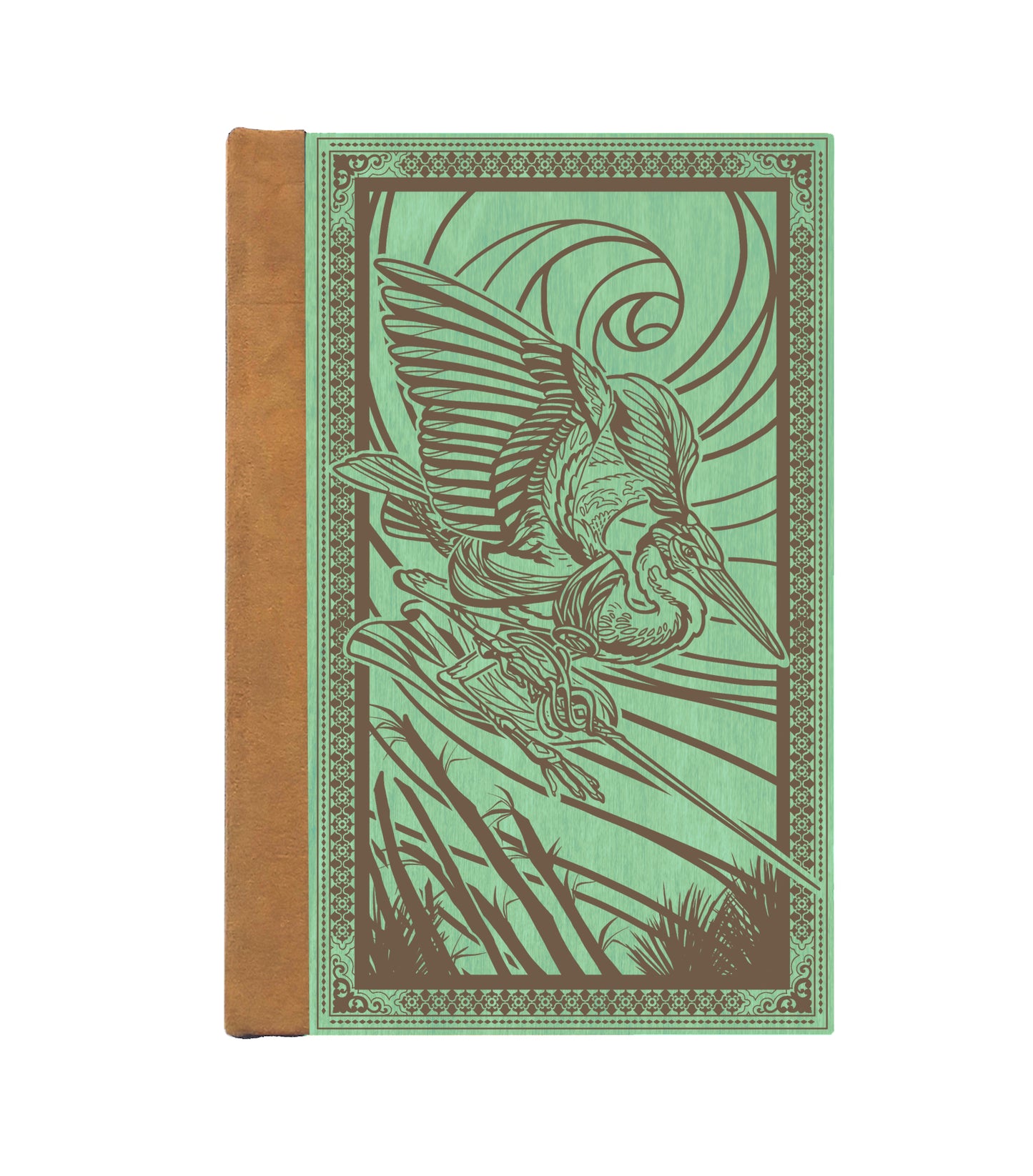 Heron Fencer Magnetic Wooden Journal, Jade & Lichen